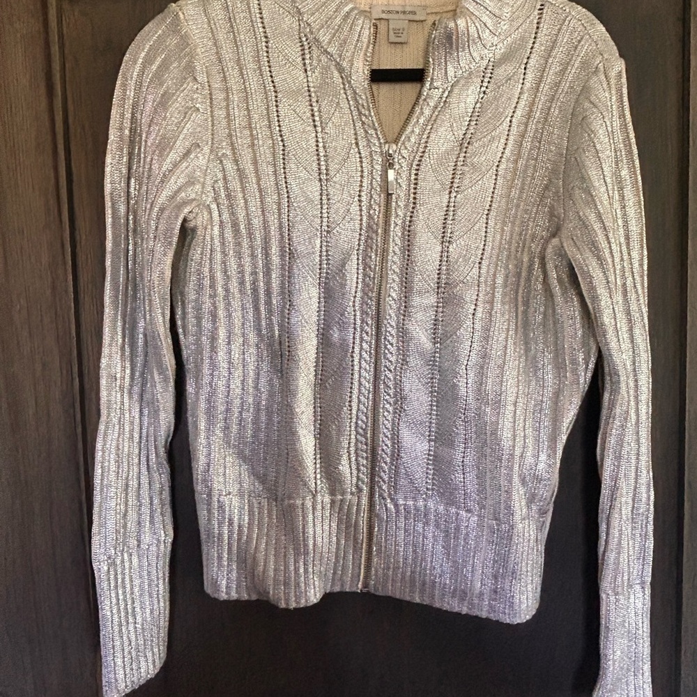 Boston Proper Metallic Silver Cardigan